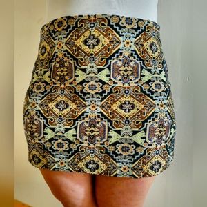 Zara Black Mini Skirt with Gold and Cream Geometric Embroidery